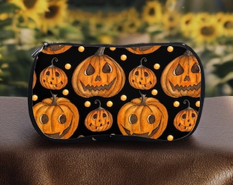 Halloween makeup bag Pumpkin makeup pouch Halloween makeup gift for her Black canvas makeup bag for halloween Pumpkin horror cosmetic bag
