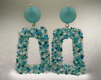 Exclusive trapezium beaded statement earrings