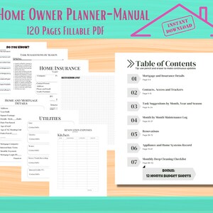 Home Maintenance Planner Manual, Household Improvement, House Organization Binder, Records Keeping, Home Maintenance Checklist