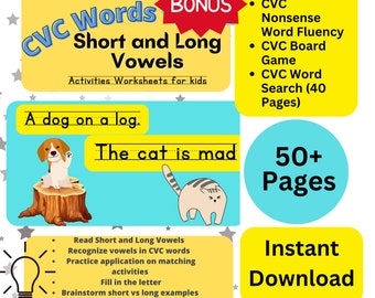 CVC Words, Short And Long Vowels, Spelling and Writing Practice, Kindergarden-2nd Grade Activity Workbook, Learn To Read, Sight Words