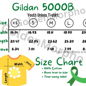 Size Chart Gildan 5000B Youth,  Shirt Youth TShirt Gildan, Unisex Gildan 5000B Size Chart, Gildan Shirt Kids Size Chart, Gildan 5000B Mockup