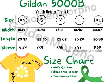 Size Chart Gildan 5000B Youth,  Shirt Youth TShirt Gildan, Unisex Gildan 5000B Size Chart, Gildan Shirt Kids Size Chart, Gildan 5000B Mockup
