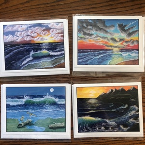 Ensemble de cartes d'océan d'écritures bibliques - Ensemble de cartes de voeux de plage d'océan - Ensemble de cartes de peinture de plage - Ensemble de cartes de voeux de vague - cartes de voeux de coucher du soleil de mer