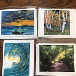 Landschapswenskaarten - buitengroetset - Kaartpakket landschap en oceaankust - zee- en bomenkunstkaartbundel - landschapskaartpakket -