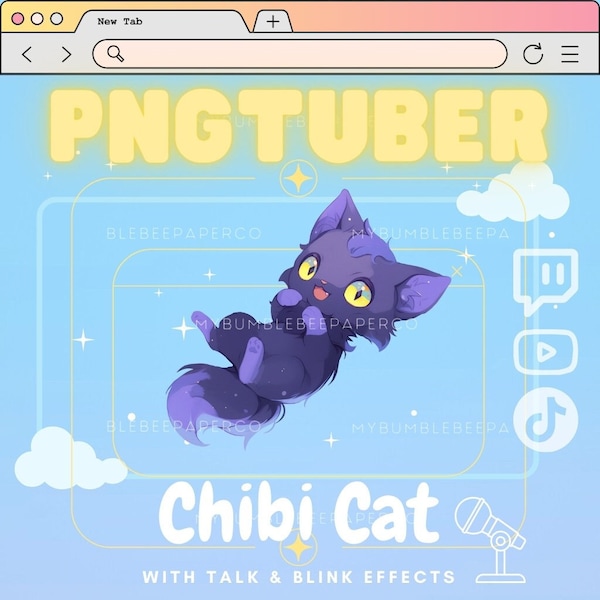 PNGTuber Cat , Kawaii Chibi Stream pet Kitten / Shadow Cat , Stream live on Mobile Device for Twitch TikTok  / Interactive Vtuber avatar