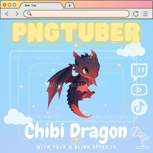 PNGTuber Dragón, mascota de transmisión / Dragón kawaii / Dragón negro, transmisión en vivo en dispositivos móviles / Twitch TikTok / Anime interactivo / Lindo avatar de Twitch