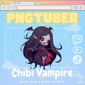 PNGTuber , Stream Pet Spooky Chibi Vampire / Flying Bat Girl , Stream live on Mobile Device for Twitch TikTok / Reactive Anime Vtuber Asset