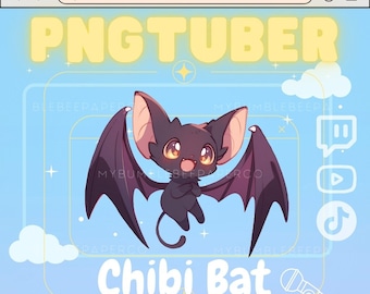 PNGTuber , Stream Pet Kawaii Chibi Bat / Flying Vampire, Stream live on Mobile Device for Twitch TikTok / Interactive Anime Vtuber Asset