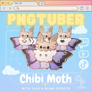 PNGTUBER Motte, Haustier im Stream / Süße Chibi Motte / Witchy , Pastel Goth / Twitch Avatar / Cozy / Mothman