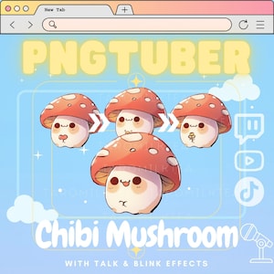 PNGTuber Pilz / Süßes Strom Haustier / Kawaii Chibi / Süßer Pilz / Twitch / Interaktives Anime Haustier / Twitch / vtuber / Fungi / Waldland