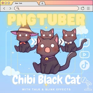 PNGTuber Black Cat, Stream Pet / Cute Chibi Cat / Spooky Cat, stream op mobiel apparaat voor Twitch TikTok / Witch Cat / Twitch Vtuber