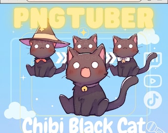 PNGTuber Black Cat , Stream Pet / Cute Chibi Cat / Spooky Cat , Stream on Mobile Device for Twitch TikTok / Witch Cat / Twitch Vtuber