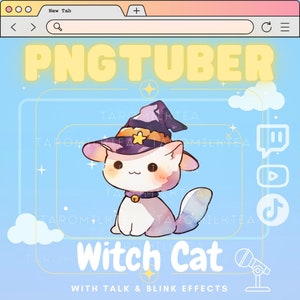 PNGTuber Witch Cat, Stream Pet / Cute Chibi Cat / Spooky Cat, stream op mobiel apparaat voor Twitch TikTok / Witchy Cat / Twitch Vtuber