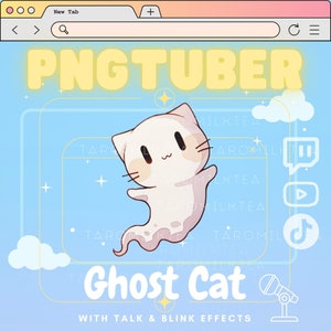 PNGTuber Cat Ghost , Stream Pet / Cute Chibi Cat / Spooky Cat , Stream on Mobile Device / Twitch TikTok / Witchy Cat / Twitch Vtuber / Boo
