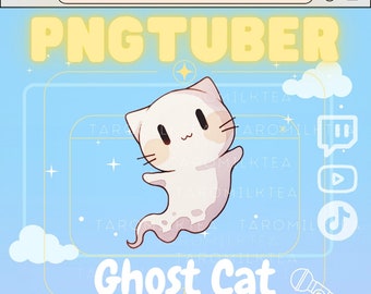 PNGTuber Cat Ghost , Stream Pet / Cute Chibi Cat / Spooky Cat , Stream on Mobile Device / Twitch TikTok / Witchy Cat / Twitch Vtuber / Boo