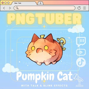 PNGTuber Gato calabaza, mascota de transmisión / lindo gato chibi / gato espeluznante, transmisión en dispositivo móvil para Twitch TikTok / Gato de Halloween / Twitch Vtuber