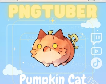 PNGTuber Pumpkin Cat , Stream Pet / Cute Chibi Cat / Spooky Cat , Stream on Mobile Device for Twitch TikTok / Halloween Cat / Twitch Vtuber