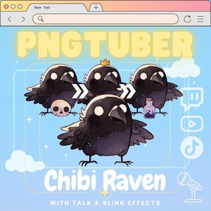 Cuervo PNGTuber / Cuervo espeluznante / Cuervo chibi / Transmisión en Twitch / Oscuro / Mascota de transmisión de cuervo / Avatar de Twitch / Pájaro negro gótico / Avatar de Twitch