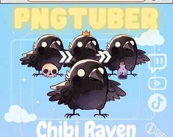 PNGTuber Raven / Spooky Raven / Chibi Raven / Streaming on Twitch/ Dark / Crow stream pet / Twitch Avatar / Goth Black Bird / Twitch Avatar