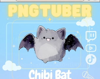 PNGTuber Bat , Stream Pet / Cute Chibi Bat / Spooky Bat , Stream on Mobile / Twitch / TikTok / Witchy Vampire Bat / PNG Vtuber Model / Black