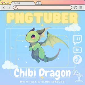 PNGTuber Dragón, mascota de transmisión / Dragón kawaii / Dragón bebé, transmisión en vivo en dispositivos móviles / Twitch TikTok / Anime interactivo / Lindo avatar de Twitch
