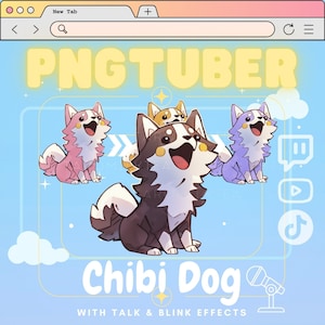 PNGTuber Dog , Stream Pet / Cute Chibi Shiba Inu / Sakura Pink , Stream on Mobile Device for Twitch / Pastel Purple / Twitch Vtuber / Black