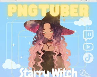 PNGTuber Witch , Model for Streaming on Twitch / Youtube / Make Unique Animated Videos / Vtuber / Twitch Avatar / Goth Girl / Stars / TikTok