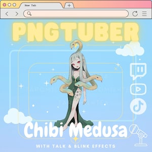 PNGTuber / Stream Pet / Spooky Chibi Medusa / Serpent Girl, Transmisión en vivo en dispositivo móvil / Twitch / Vtuber de anime reactivo / Mitología griega