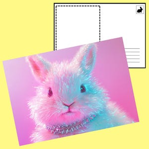 Rosa süßes Häschen digitale Postkarte - Kawaii Pastell Kaninchen Kunst, Steampunk Tierästhetik, printable Download, Journals, Geschenke, Wanddekor