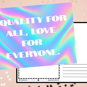 Igualdade para todos, amor por todos – Cartão postal digital do Orgulho LGBTQ+, decoração de parede com arco-íris inclusivo, download de afirmação queer, para impressão