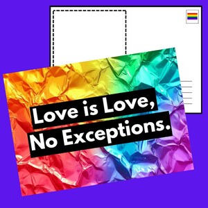 Amor é Amor, Sem Exceções - Cartão Postal Digital LGBTQ+, Arte para Imprimir do Orgulho, Decoração de Parede com o Arco-Íris da Igualdade, Afirmação Queer, Download Instantâneo