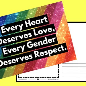 Jedes Herz verdient Liebe, jedes Geschlecht verdient Respekt - LGBTQ+ Digital Pride Postkarte, Printable, Queer Wanddekoration, Sofort Download
