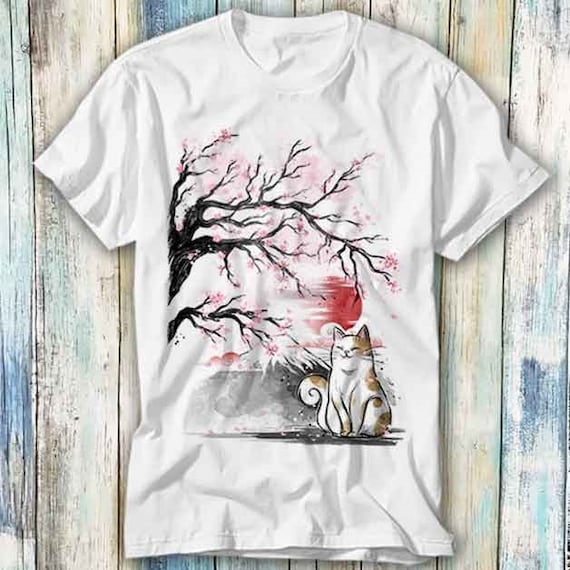 Sakura Tree Japanese Cat at Fuji Mountain T Shirt Meme Gift