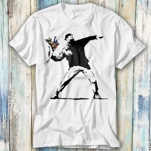 Banksy Bloemenwerper Hipster T-shirt Meme Cadeau Grappig Top Tee Stijl Unisex Gamer Film Muziek 686