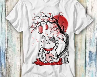 Lucky Cat Maneki Neko Sakura Tree Chinese New Year T Shirt Meme Gift Funny Top Tee Style Unisex Gamer Movie Music 859
