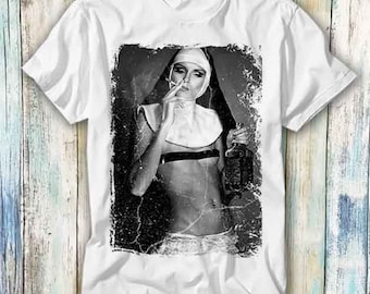 Naked Naughty Nun Smoking Drink Whiskey Weed T Shirt Meme Gift Funny Top Tee Style Unisex Gamer Movie Music 517