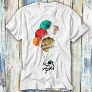 Camiseta unisex de dibujos animados de anime, retro, vintage, con diseño de astronauta, planeta, globos, universo, tierra, Marte y Júpiter, 882