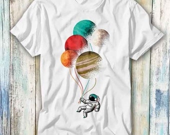 Spaceman Astronaut Planet Balloons Universe Earth Mars Jupiter T Shirt Vintage Retro Cool Gift Unisex Cartoon Anime Top Tee 882