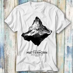 Matterhorn Swiss Alps Ski Zermatt GPS Location Valais Switzerland Poster T Shirt Gift Top Tee Style Unisex Gamer Movie Music 414