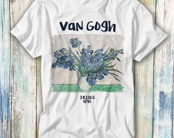 Camiseta con dibujo artístico de Van Gogh Irises 1890, regalo vintage retro genial, unisex, para hombre y mujer, camiseta de anime de dibujos animados 922