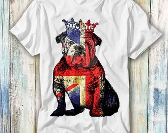 Bulldogge Britischer Hund Union Jack Flagge England Krone Königin Jubiläum T-Shirt Meme Geschenk Lustig Top T-Shirt Stil Unisex Gamer Film Musik 806