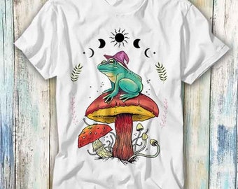 Frosch Zauberer Auf Pilz Phase des Mondes T Shirt Meme Geschenk Lustig Top T-Shirt Stil Unisex Gamer Film Musik 1097