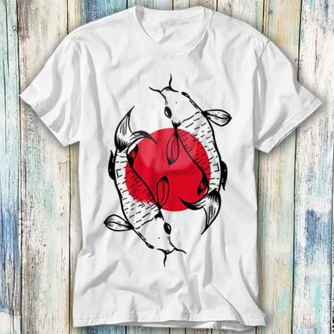 Japanese Koi Fish Yin Yang Red Sunset T Shirt Meme Gift Funny Top