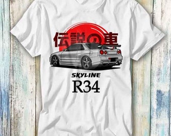 Gebrauchte issan Skyline R34 JDM Auto Got Red Sunset T-Shirt Meme Geschenk Lustig Top T-Shirt Stil Unisex Gamer Film Musik 986