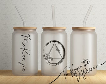 AA Circle and Triangle Glass Can Cup, Bamboo Lid and Straw