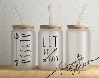 AA "Let Go Let God" Glass Can Cup, Bamboo Lid, 16 oz