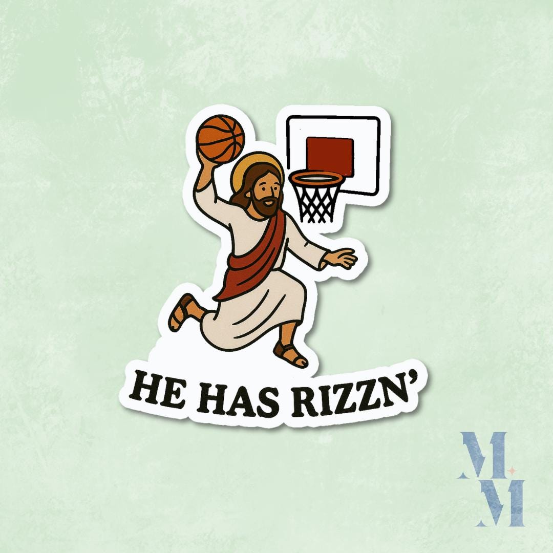 He Is Rizzen Sticker He Has Rizzin' Basketball Holographic Vinyl Sticker - Jesus Waterproof ...