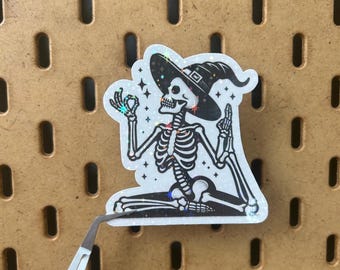 Yoga Skeleton Waterproof Sticker: Holographic Halloween Vinyl