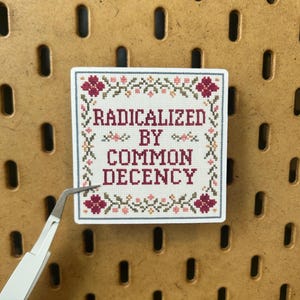 Radicalized by Common Decency Vinyl Sticker: Waterproof Motivational Sticker