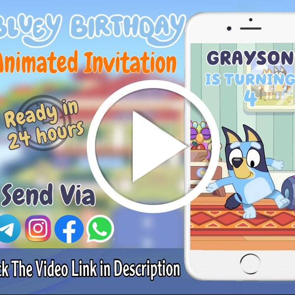 Bluey birthday Invitation, Bluey video invitation, Bluey party invitation, Free thank you tag, Bluey Bingo invitation, birthday Invitation